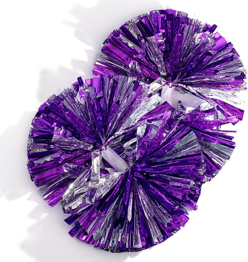 Anderson's Premium Purple & Silver Metallic Foil Baton Pom Poms, 14" Cheer Shakers for Homecoming, Football, Parades, Weddings, Spirit Rallies, Fundraisers, Graduation, Holiday Events & More, Set of 2 - Image 2